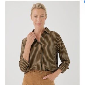 Pact Women's Camel Bondi Stripe Sunset Lightweight Cotton Classic Shirt XL